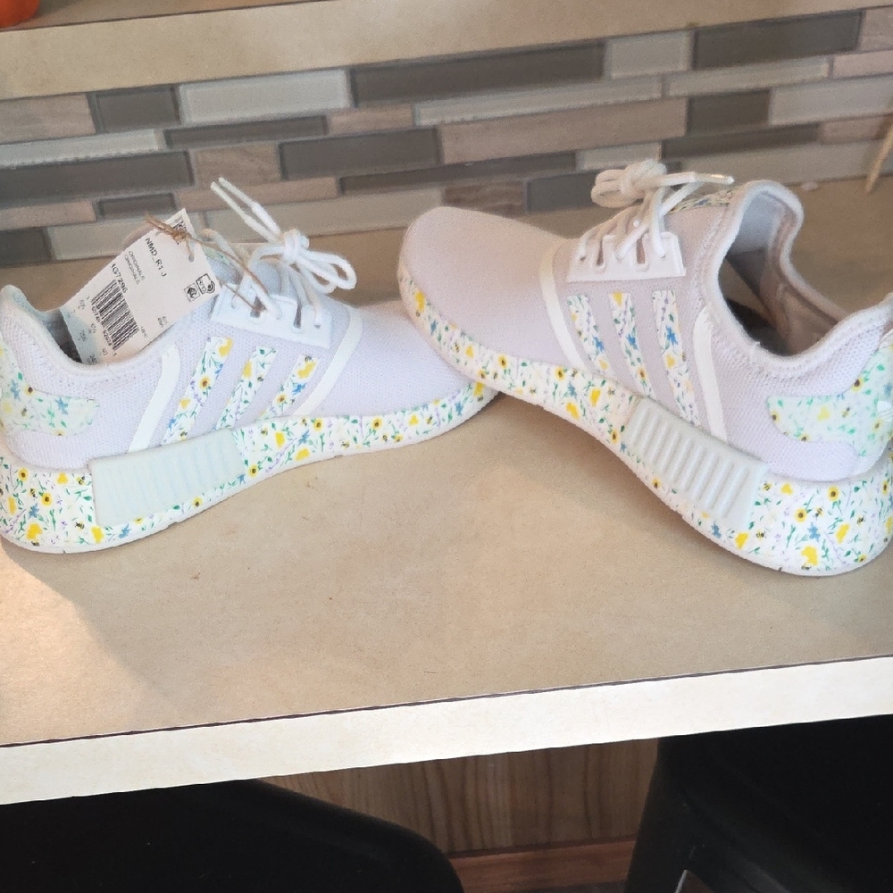 Adidas White Sneakers with Floral Pattern